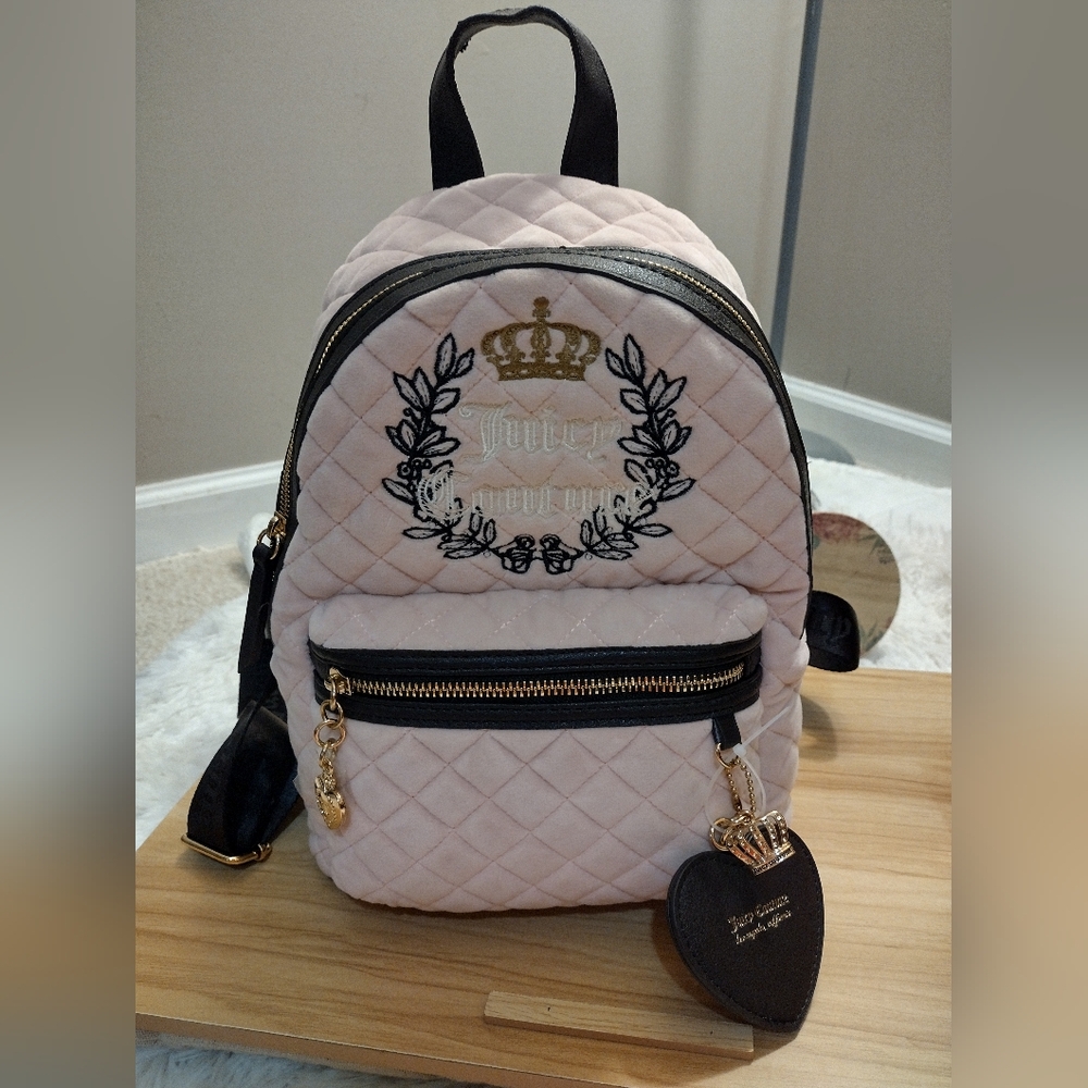 Juicy Couture 🩷 ✨ Pink Clay/Chocolate Royal Moment Medium Backpack Purse 🆕 - Picture 2 of 13